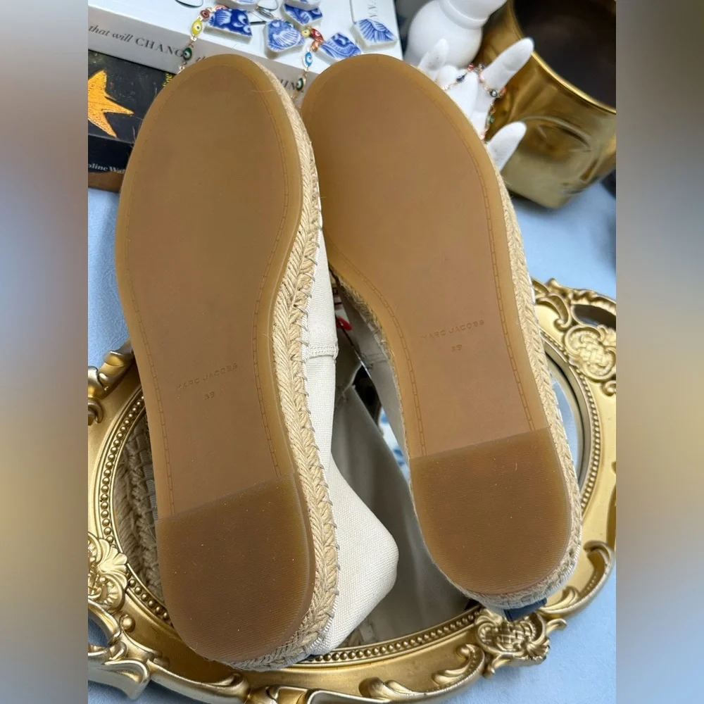 🆕 MARC JACOBS 🧿 NWOB The Marc Heart Espadrille Flat, Red & Cream - Sz 39 US 9